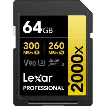 Tarjeta de memoria SDXC Lexar 64gb 2000x SDXC UHS-II 300/260 mb/s v90 gold