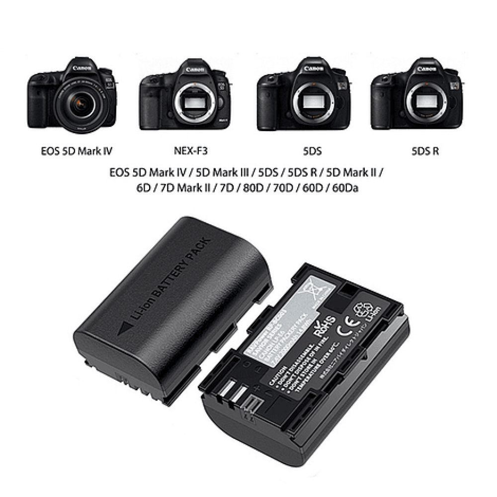 Ravpower  Bateria Reemplazo Canon LP-E6N Kit 2x con Cargador USB